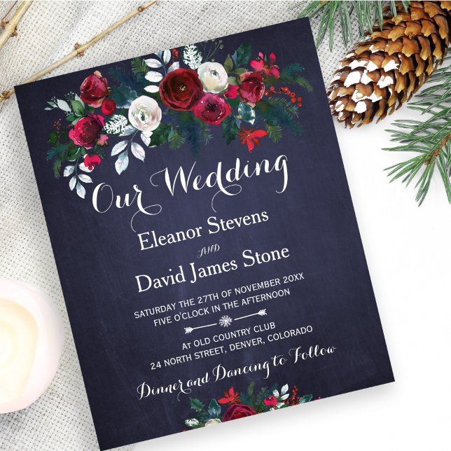 Lámina Invitación de boda económica con flores de inviern (Subido por el creador)