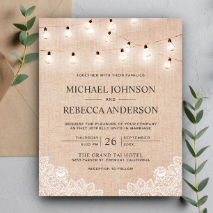 Lámina Invitación de boda económica con luces de encaje d