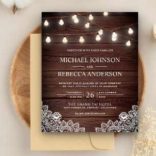 Lámina Invitación de boda económica con luces de encaje d
