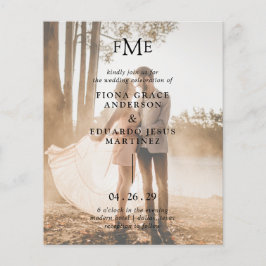 Lámina Invitación de boda económica con monograma en negr