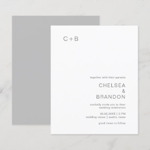 Lámina Invitación de boda económica con monograma gris mo