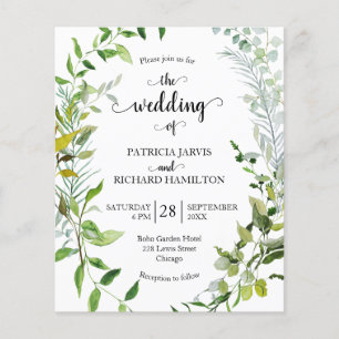 Lámina Invitación de boda económica con vegetación en acu