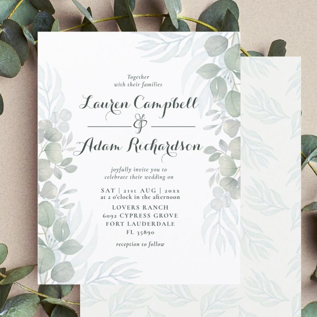 Lámina Invitación de boda económica de eucalipto en verde (Subido por el creador)