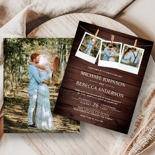 Lámina Invitación de boda económica de madera de granero
