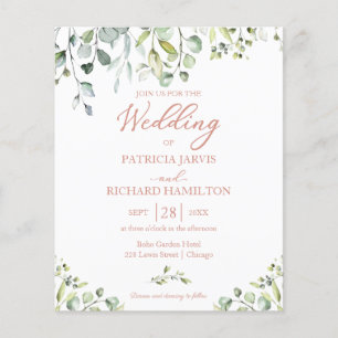 Lámina Invitación de boda económica de oro rosa eucalipto