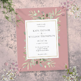 Lámina Invitación de boda económica Dusty Rose con vegeta