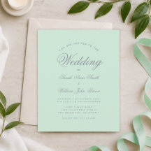 Invitación de boda económica en verde menta y gris