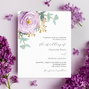 Lámina Invitación de boda económica floral púrpura violet