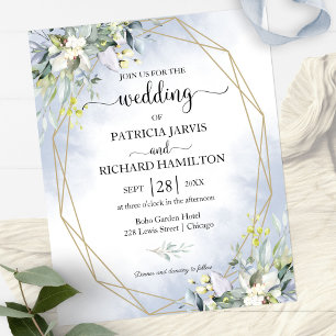 Lámina Invitación de boda económica geométrica azul polvo