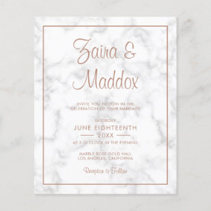 Lámina Invitación de boda económica moderna con mármol y 