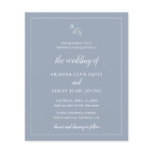 Invitación de Boda Económica Monograma Azul Polvo
