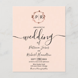 Lámina Invitación de Boda Económica Monograma Peach Rose