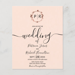 Lámina Invitación de Boda Económica Monograma Peach Rose