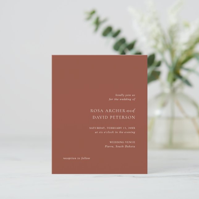 Lámina Invitación de boda editorial moderna de cobre rúst (Anverso de pie)