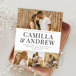 Lámina Invitación de boda elegante con 4 fotos moderna y 