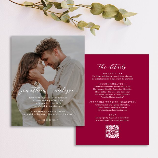 Lámina Invitación de boda elegante con código QR magenta  (Subido por el creador)