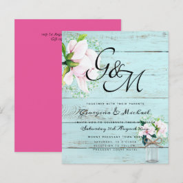 Lámina Invitación de boda elegante con magnolias rosadas 