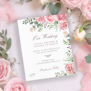 Lámina Invitación de boda elegante con rosas rosadas econ