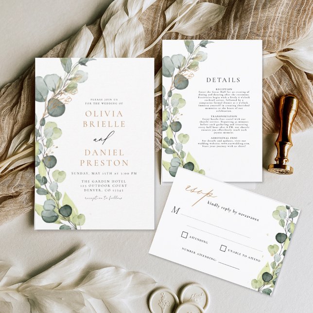 Lámina Invitación de boda elegante con vegetación de euca (Subido por el creador)