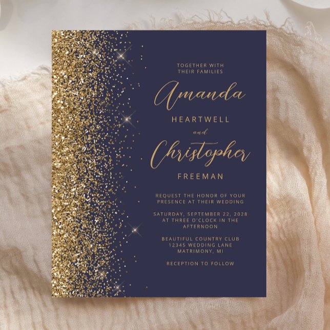 Lámina Invitación de Boda Elegante de Oro Azul Oscuro Pre (Subido por el creador)
