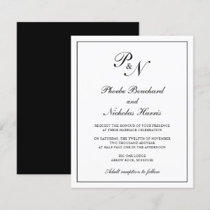 Lámina Invitación de boda elegante en blanco y negro con