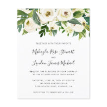 Invitación de boda elegante floral blanca y económ