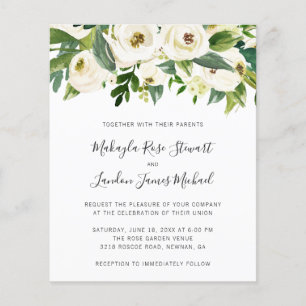 Lámina Invitación de boda elegante floral blanca y económ
