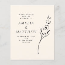 Invitación de boda elegante minimalista con flores