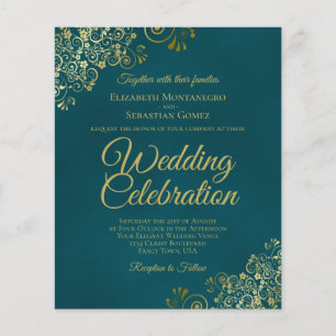 Lámina Invitación de boda ELEGANTE TURQUESA Y ORO PRESUPU