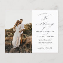 Invitación de boda en blanco y negro con foto econ