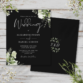 Lámina Invitación de boda en negro y blanco con vegetació