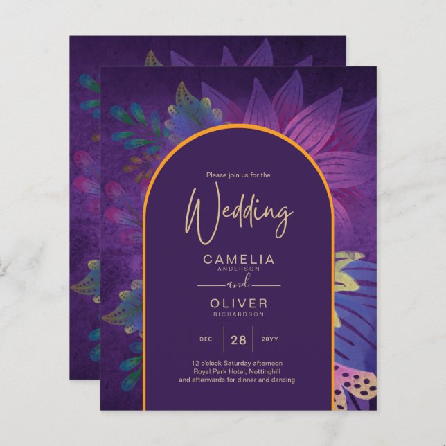 Lámina INVITACIÓN de boda en tonos joya LeahG Plum Purple (Anverso / Reverso)