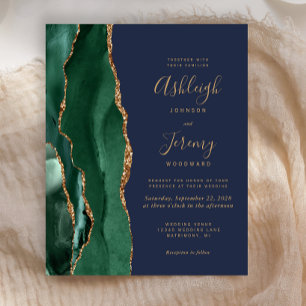 Lámina Invitación de boda esmeralda verde azafrán y azul