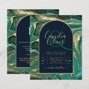 Lámina Invitación de Boda Esmeralda Verde Oro Ágata LeahG