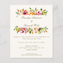 Invitación de boda floral acuarela rústica económi