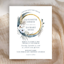 Lámina Invitación de boda floral azul boho económico