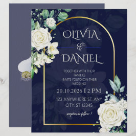 Lámina Invitación de boda floral azul marino elegante