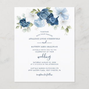 Lámina Invitación de boda floral azul polvoriento botánic