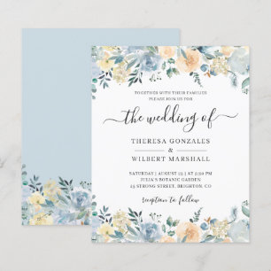 Lámina Invitación de boda floral azul polvoriento con pre