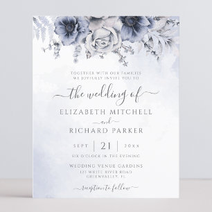 Lámina Invitación de boda floral azul polvoriento presupu