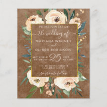 Invitación de boda floral beige dorado marrón econ