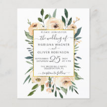 Invitación de boda floral beige dorado negro econó