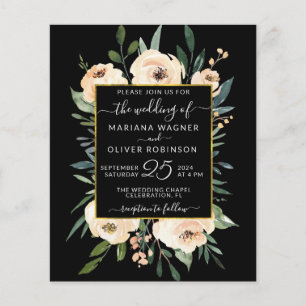 Lámina Invitación de boda floral beige dorado negro econó