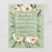 Invitación de boda floral beige dorado presupuesto