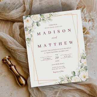 Lámina Invitación de boda floral blanca económica