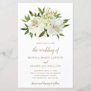 Lámina Invitación de boda floral blanca marfil dorada pre