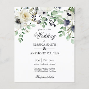 Lámina Invitación de boda floral blanca y económica