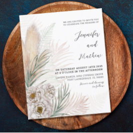 Lámina Invitación de boda floral blanca y Pampas con pres