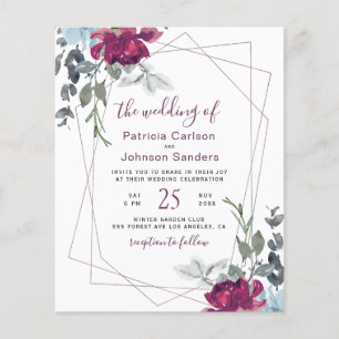 Lámina Invitación de boda floral chic de burdeos económic