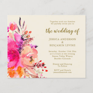 Lámina Invitación de boda floral con acuarela rosa presup